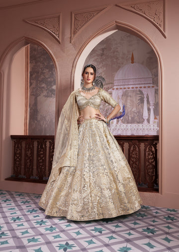 Ivory Soft Gold Sequined Lehenga