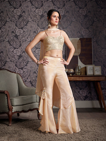 Beige Embroidered Silk Cord Set