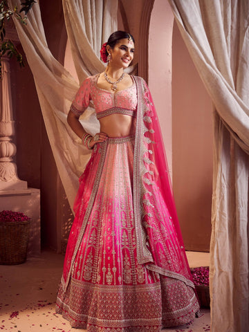 Radiant Rani Pink Embroidered Bridal Lehenga Set