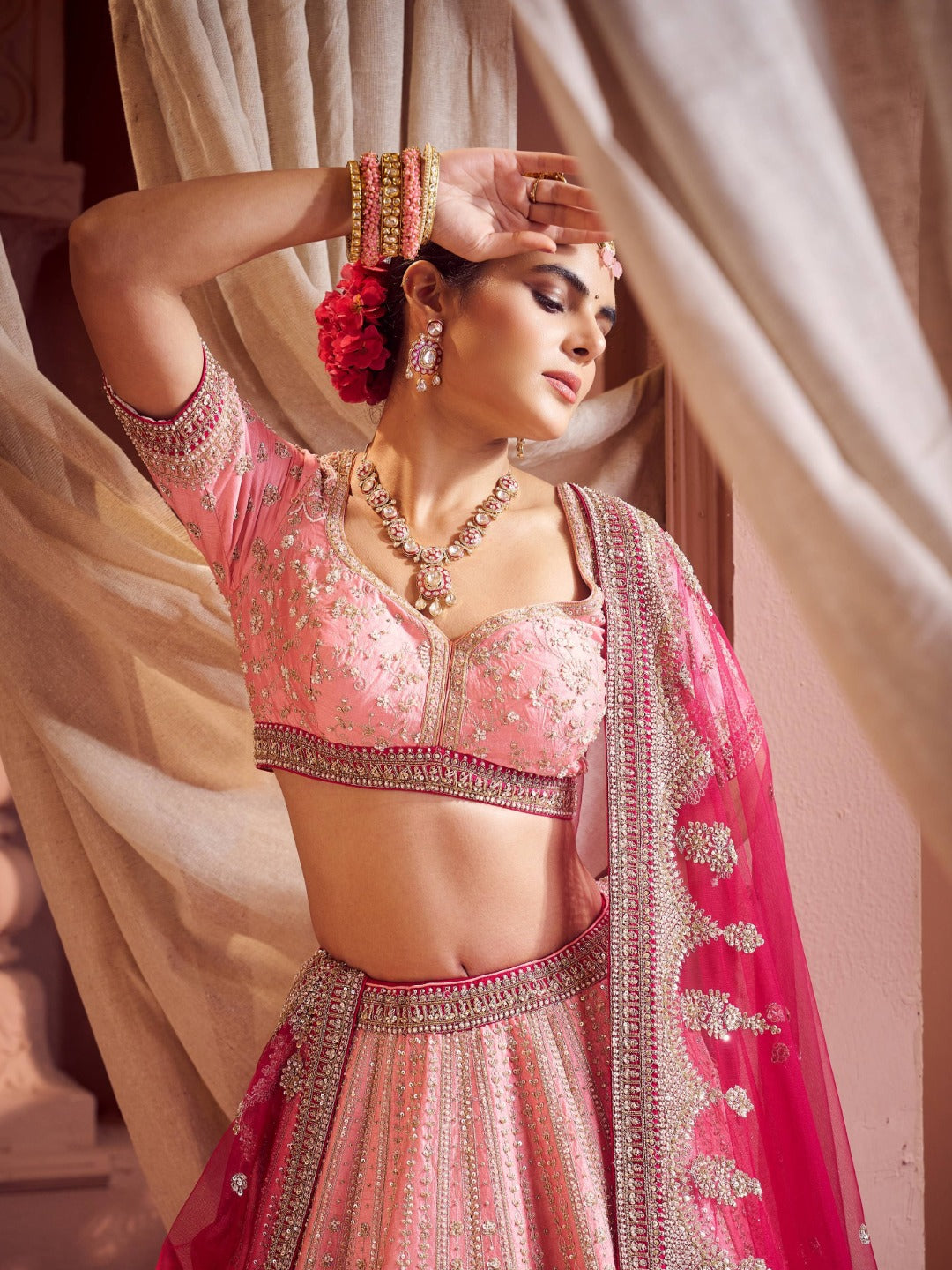 Radiant Rani Pink Embroidered Bridal Lehenga Set
