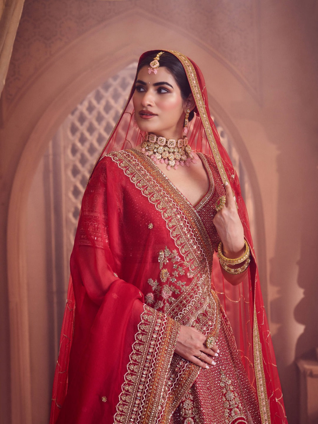 Royal Heritage Red Raw Silk Bridal Lehenga Set with Hand Embroidery