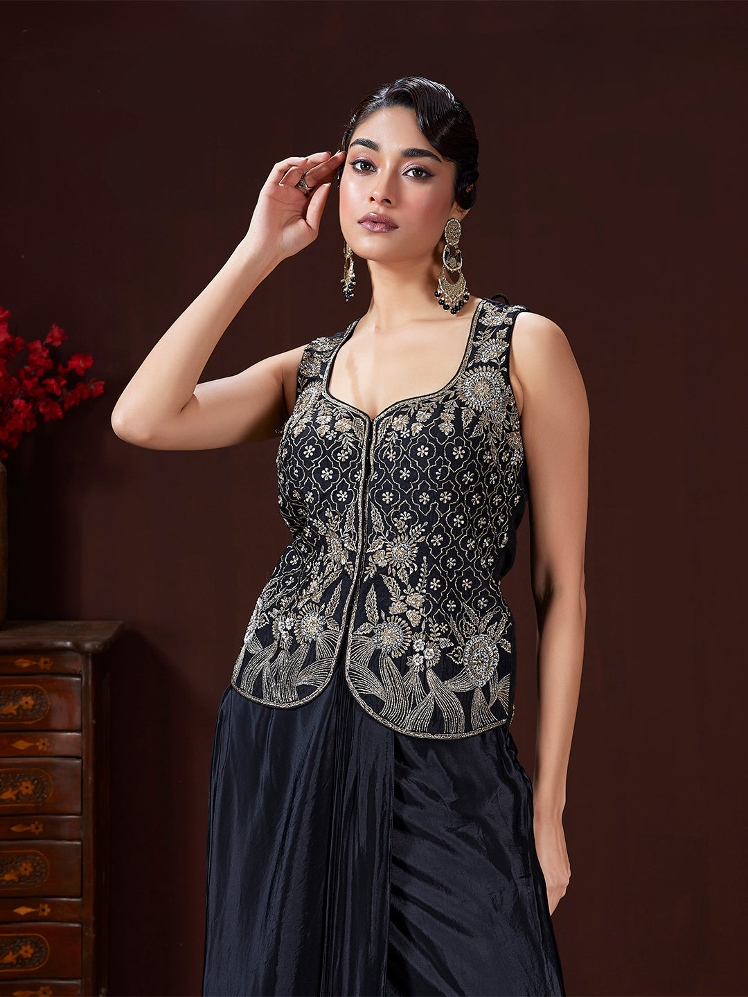 Midnight Bloom Zari Sharara Set