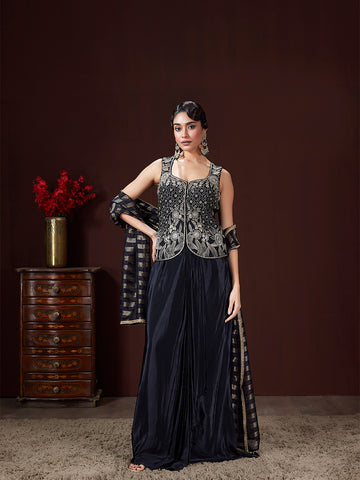 Midnight Bloom Zari Sharara Set