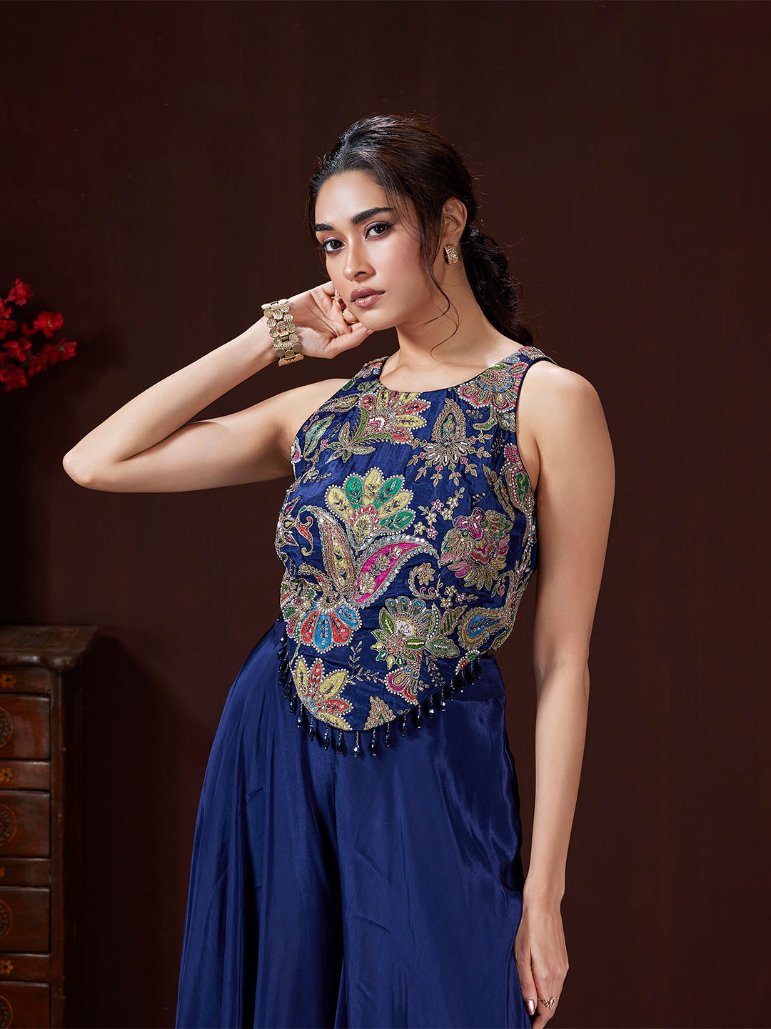 Navy Multi-Colour Embroidered Sharara