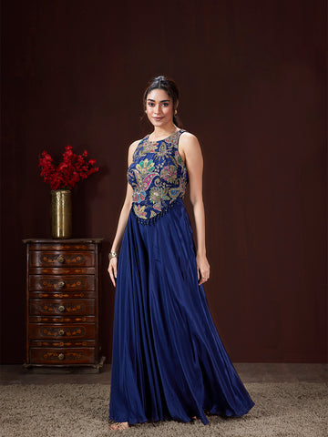 Navy Multi-Colour Embroidered Sharara