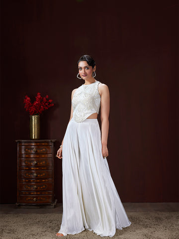 Pearl White Resham Sharara Set