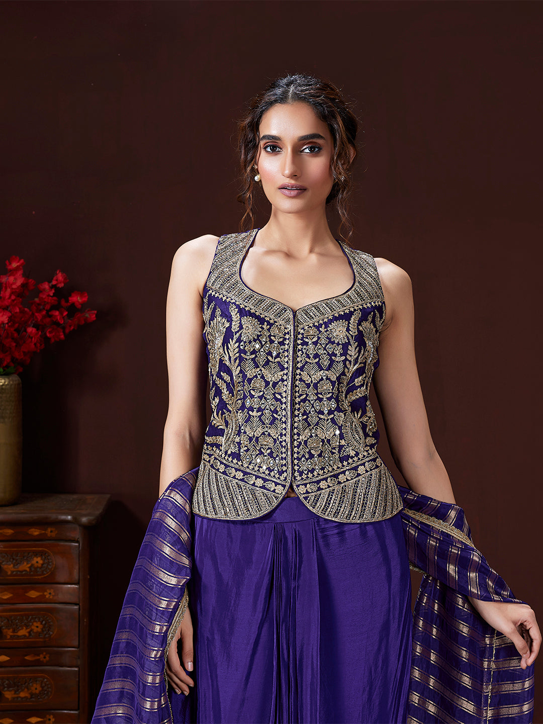 Navy Zardozi Hand-Embroidered Sharara Set