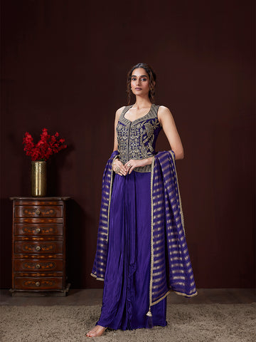 Navy Zardozi Hand-Embroidered Sharara Set