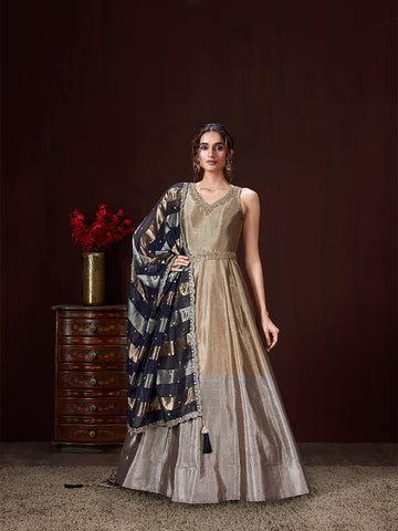 Champagne Gold Sleek Zari Anarkali