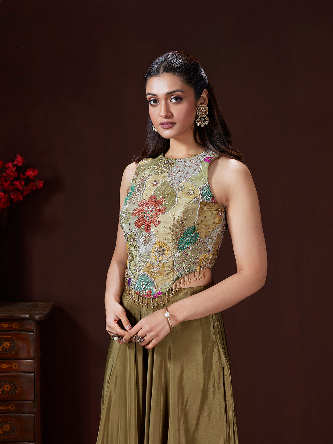 Olive Green Resham Sharara Set