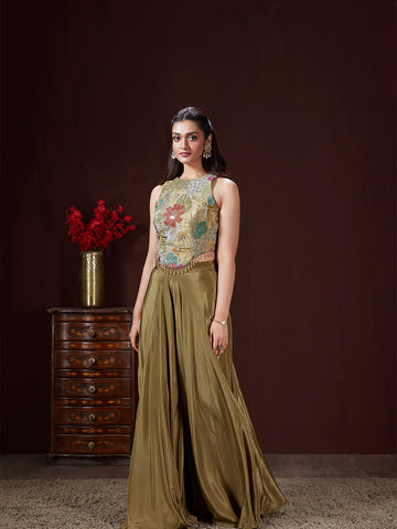 Olive Green Resham Sharara Set
