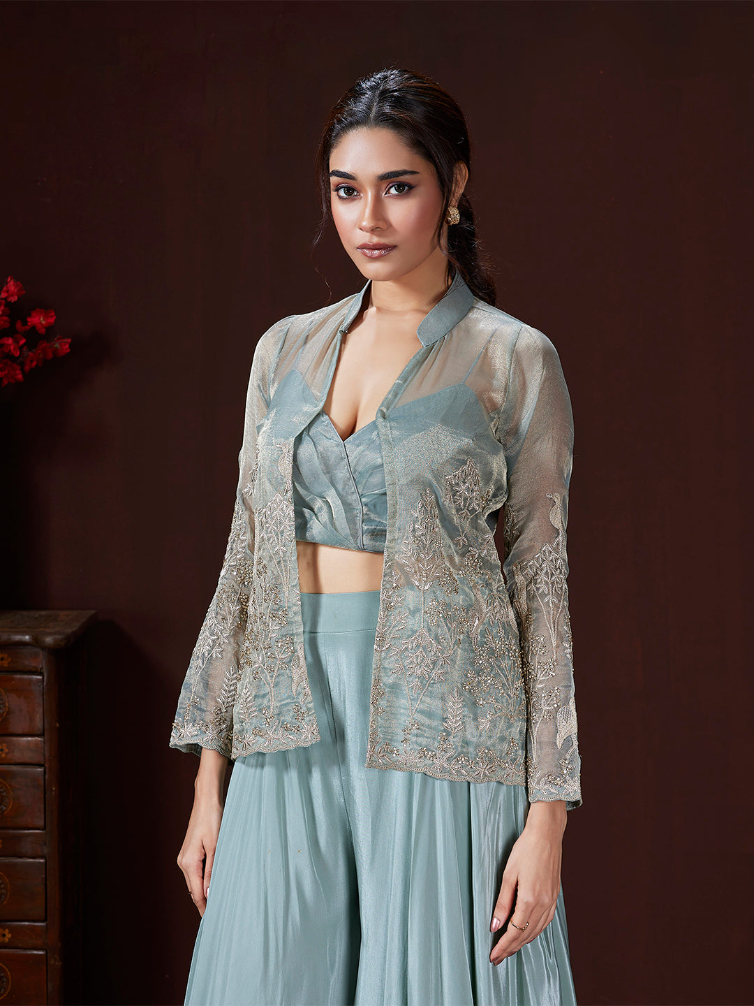 Powder Blue Resham Jacket Sharara