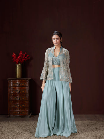 Powder Blue Resham Jacket Sharara