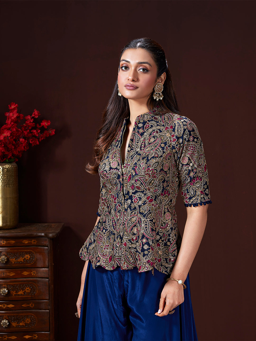 Navy Multi-Colour Resham Sharara Set