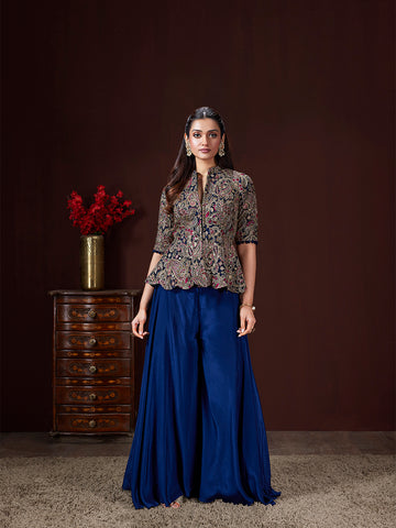 Navy Multi-Colour Resham Sharara Set