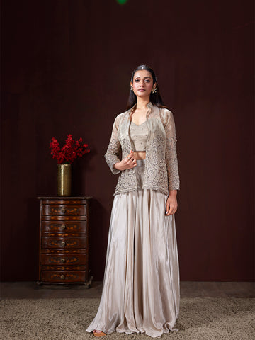 Beige Tone-on-Tone Resham Sharara