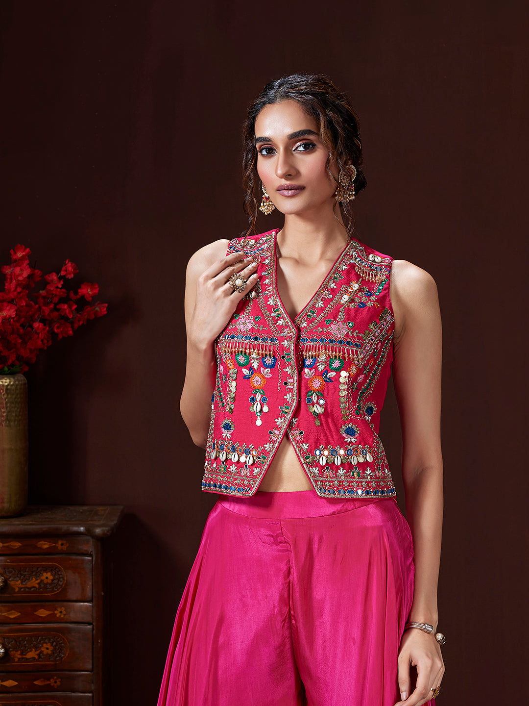 Rose Pink Multi-Resham Sharara Set