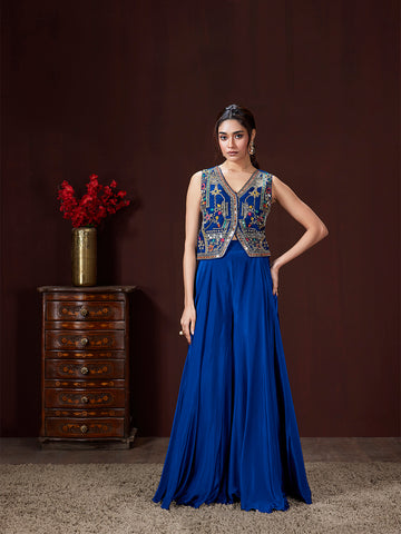 Azure Multi-Resham Sharara Set