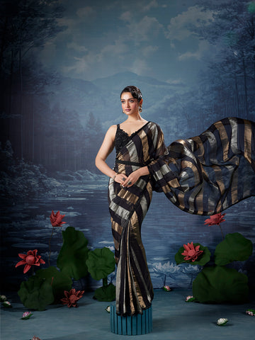 Midnight Gold Organza Saree