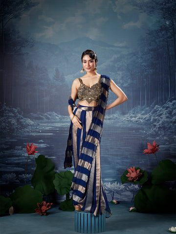 Slate Gilded Stripe Saree