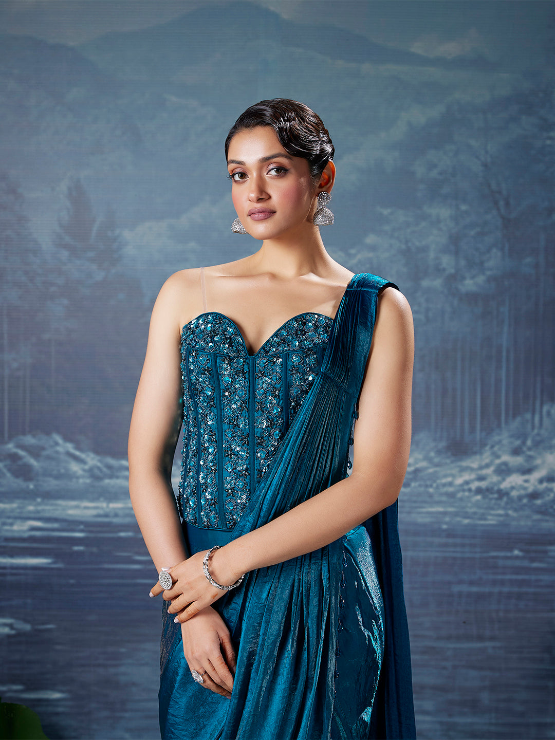 Turquoise Luxe Lycra Saree