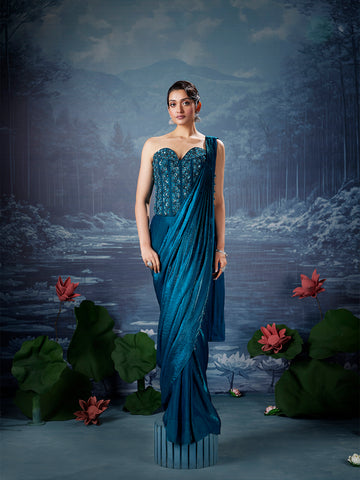 Turquoise Luxe Lycra Saree