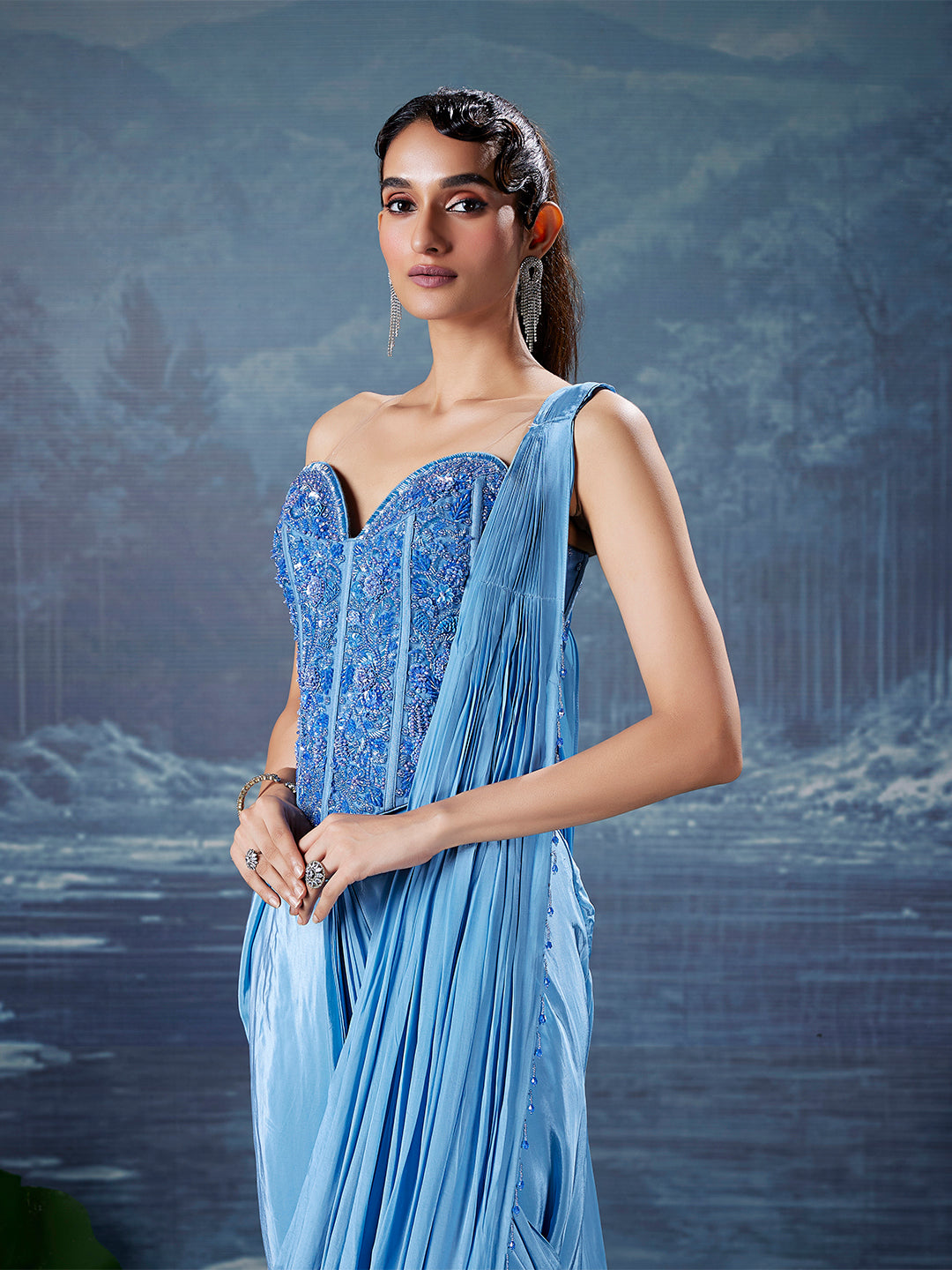 Celestial Sky Crepe Saree