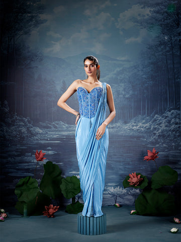 Celestial Sky Crepe Saree