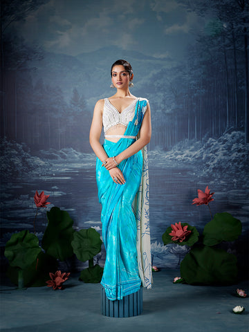 Azure Ethereal Pre-Draped Saree