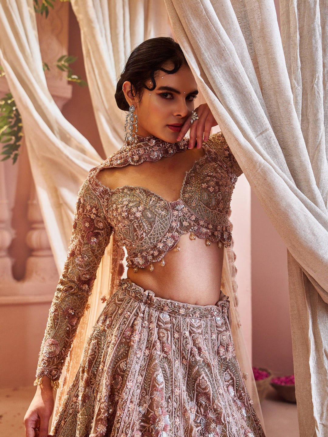 Antique Gold Hand Embroidered Bridal Lehenga