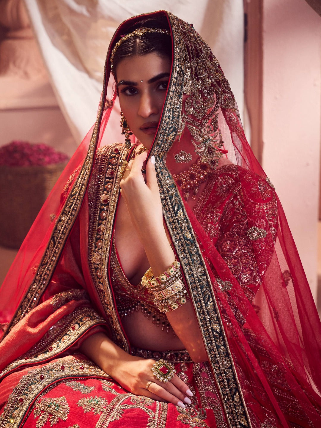 Regal Red Hand Embroidered Raw Silk Bridal Lehenga