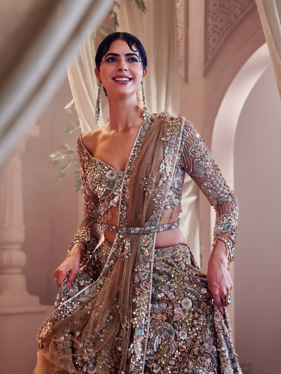Champagne Gold Heavily Hand Embroidered Bridal Lehenga