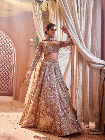 Antique Gold Hand Embroidered Bridal Lehenga