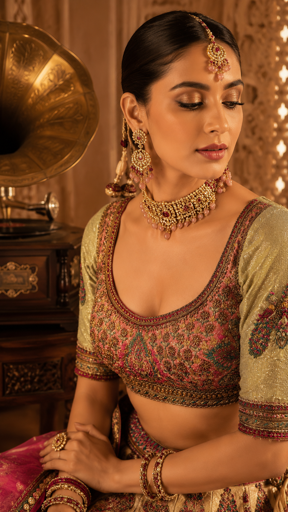 Antique gold Bridal Lehenga Set